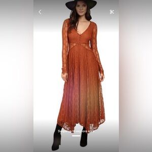 Free People Guinevere Rust Lace Maxi Dress